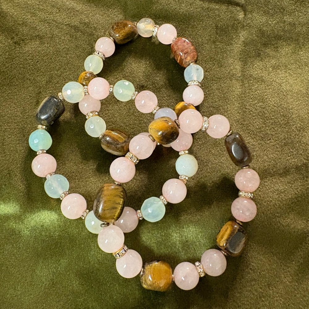 3 Handcrafted Multi-Gemstone Stretch Bracelets - Multicolor